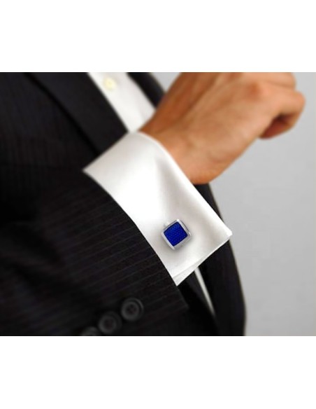 Gemelli per camicia da polso a grata smaltata nero o blu