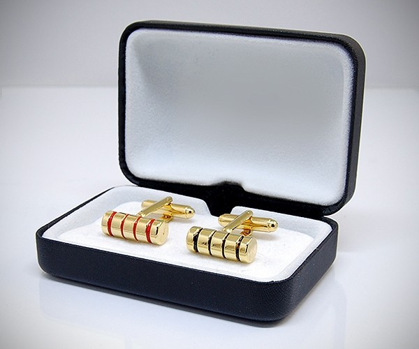 Gemelli per camicia cilindro a righe smaltate dorati