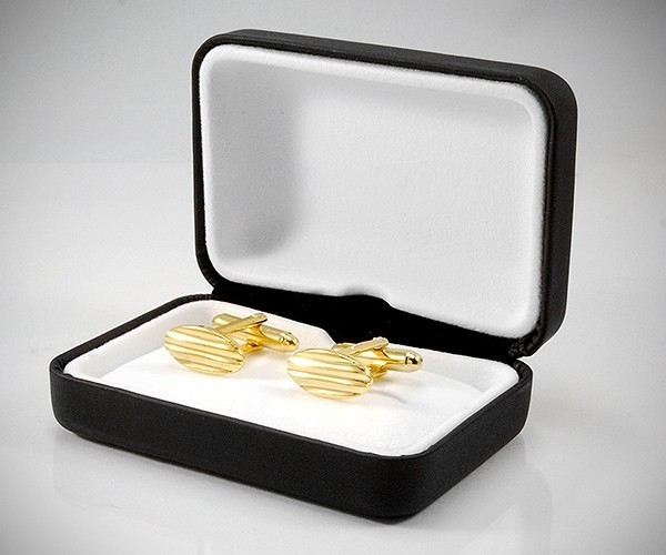 Gemelli d polso per camicia ovalini a righe in oro