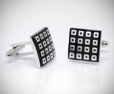 Gemelli per camicia da polso quadrettini smalto nero