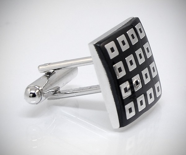 Gemelli per camicia da polso quadrettini smalto nero