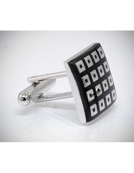 Gemelli per camicia da polso quadrettini smalto nero