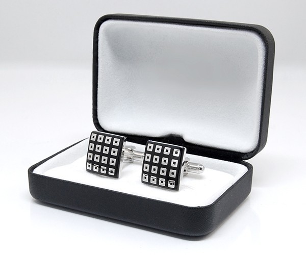 Gemelli per camicia da polso quadrettini smalto nero