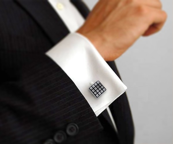 Gemelli per camicia da polso quadrettini smalto nero
