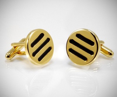 Gemelli per camicia da polso tre righe nere in oro