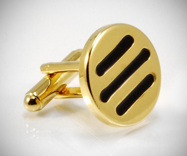 Gemelli per camicia da polso tre righe nere in oro