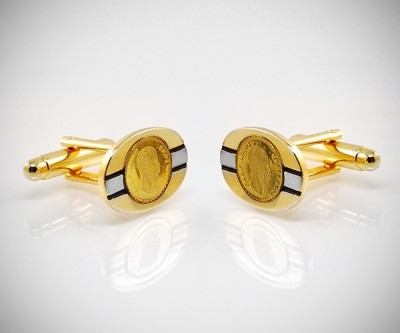 Gemelli per camicia bicolore da polso con moneta