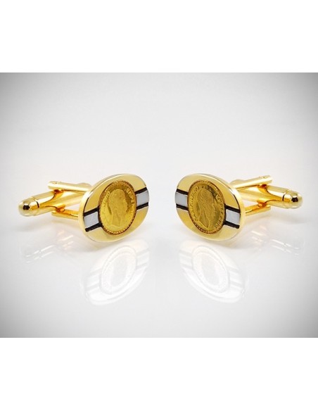 Gemelli per camicia bicolore da polso con moneta