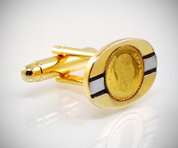 Gemelli per camicia bicolore da polso con moneta