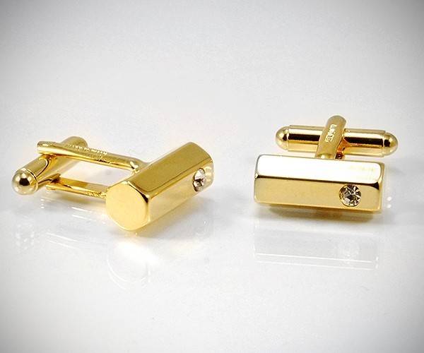 Gemelli per camicia barra esagono e Swarovski® da polso dorati